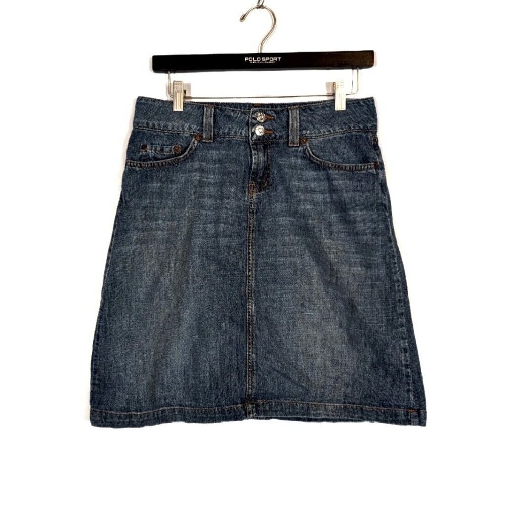 Vintage 90s Red Engine Denim Skirt A-Line Sheath Above Knee Size 29 Pockets